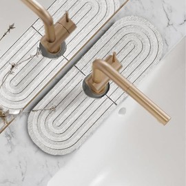 Diatomite Stone Faucet Mat For Kitchen Sink-Absorbent Fast Drying Stone Sink Tray,Faucet Splash Guard Counter,Quick Dry Sink Mat Around Faucet For Kitchen & Bathroom (white,15.7" x 4")