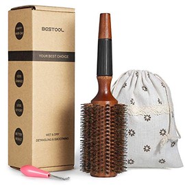 BESTOOL Boar Bristle Round Hair Brush with Nylon Tips Wooden Handle Detangling Brush for For Men, Women, Kid, Dry, Wet, Fine, Thick and Curly Hair, Ad