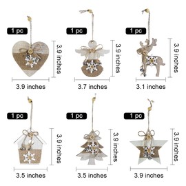 6PCS Wooden Christmas Tree Decorations Natural Wood Slices Christmas Wooden Ornaments Baubles Hanging Tags Pendant for DIY Crafts Christmas Home Hanging Decorations