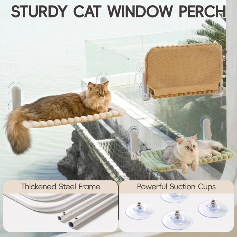 MewooFun 2 PCS Large Folding Cat Window Perch with Suction