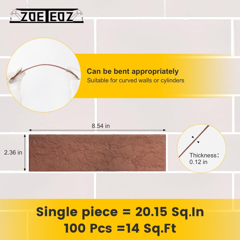 Zoeteoz 4 Pcs Faux Brick Dimensional Wall Panel, 8.54'' X