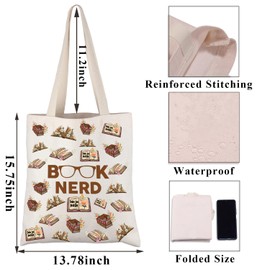 PLITI Book Nerd Tote Bag Reading Lover Gift Librarian Appreciation Gift Bookworm Gift Bookish Gift Book Lover Shoulder Bag (Book Nerd TGU)