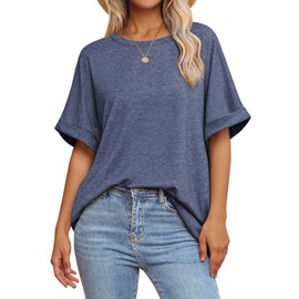 ATHMILE Womens Oversized T Shirts Summer Tops Spring Casual Loose Fit Workout Short Sleeve 2025 Beach Vacation Navy
