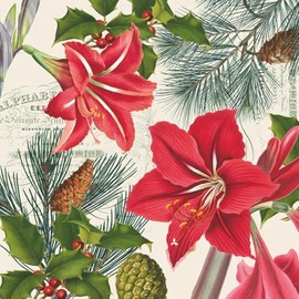 Set of 20 Individual Decoupage Paper Party Napkins Amaryllis sur Beige Tree Retro Lunch Watercolor Decor Luncheon Beverage Christmas Series Napkin for a Birthday, Holiday, Wedding, Cocktail Party