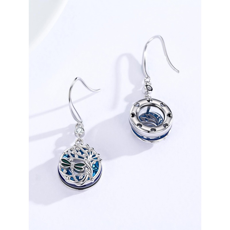 CHENGHONG Tree of Life Dragonfly Earrings 925 Sterling Silver Crystal