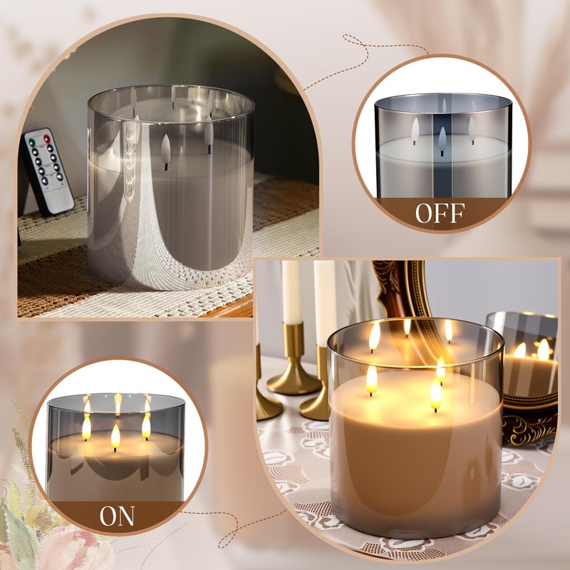 Retisee 6'' x 6'' Extra Large Flameless Candles, 3 Wick