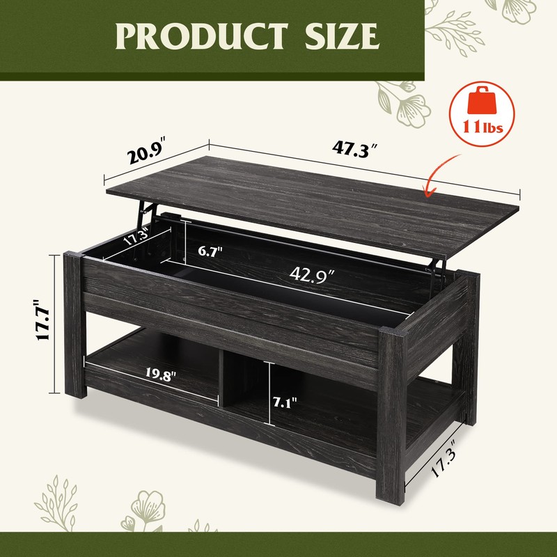WLIVE Coffee Table, 47" Lift Top Coffee Table with Hidden