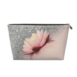 DITXIT trendy girly lotus silver Cosmetic Bag Travel Makeup Bag Organizer Toiletry Bag with Zipper Storage Pouch Coin Purse Brushes for Women Girls Gifts