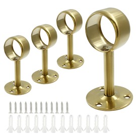 Biaungdo 1-1/4 Inch Curtain Rod Ceiling-Mount Bracket, Stainless Steel Ceiling Curtain Rod Brackets Flange Rod Holder Shower Curtain Closet Rod Holder with Anchor Screw Kit, 4Pcs - Gold