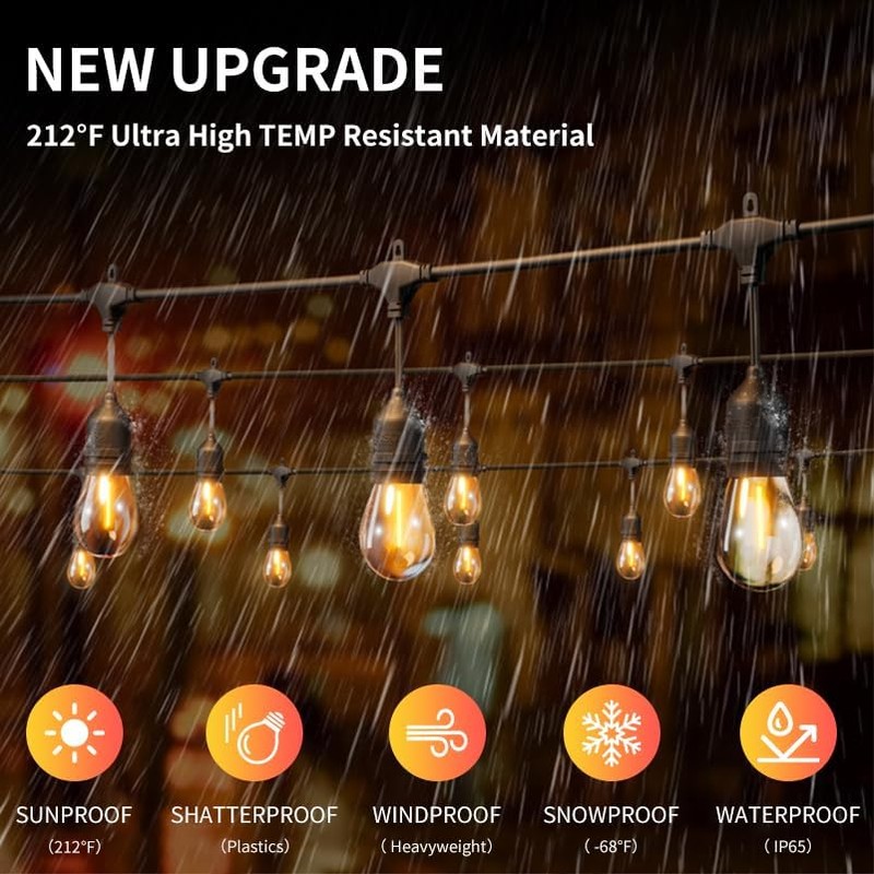 EIKOSON 50FT Outdoor String Lights Waterproof with 30+2 Bulbs(𝟏.𝟓𝐅𝐓 𝐁𝐮𝐥𝐛𝐥𝐬