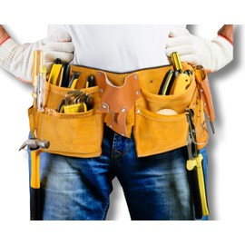 Gift for mens, Leather Tool Belt for Carpenter, Construction Pouch, Framers, Handyman, Electrician, Brown color, belts adjusts from 33'' up to 48''