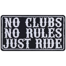 "No clubs, no rules - just ride" biker patch/iron-on patch, MC sticker, gift for motorcyclists, DIY application for jacket, vest, jeans, motorcycle case, 90 x 50 mm
