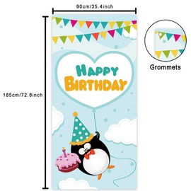 Cute Cartoon Penguin Happy Birthday Banner Backdrop Background Photo Props Animal Theme Decor for Winter Christmas Girl Princess Boy 1st Birthday Party Toddler Baby Shower Favors Supplies Decorations