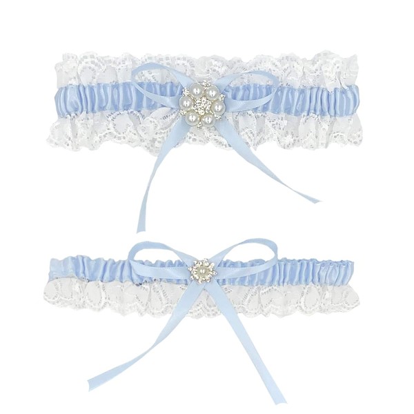 ILLUVA Blue and White Garter for Wedding – Bridal Gift – Wedding Garters – Something Blue, blue