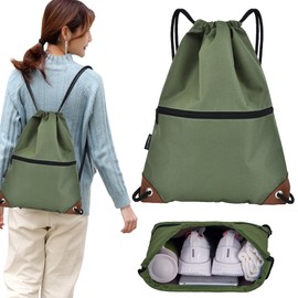 CINY Waterproof Drawstring Gym Bag, Backpack, Sports Bags for Men and Women with Zipper, Waterproof Drawstring Bag for Sports, Beach, Swimming, Hiking, Green