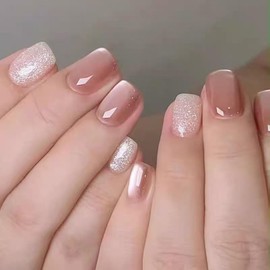 Nail Tip Fake Nails | One-touch Easy Installation / Mechanical Wearable Manicure | Short, Almond Shape, Natural, Reusable, For Beginners | For Daily Use, Work (MY150)