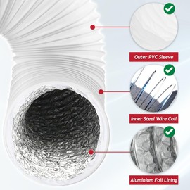 SPARES2GO Universal Insulated Vent Hose Flexible PVC Aluminium Foil Lined Duct Outlet Pipe (6" x 2.5m)