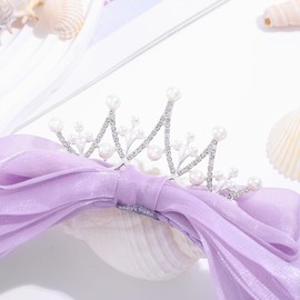 IYOU Crystal Princess Headband Purple Bow Hair Bands Pearl Crown Headwear Birthday Cosplay Party Hair Accessories for Girls