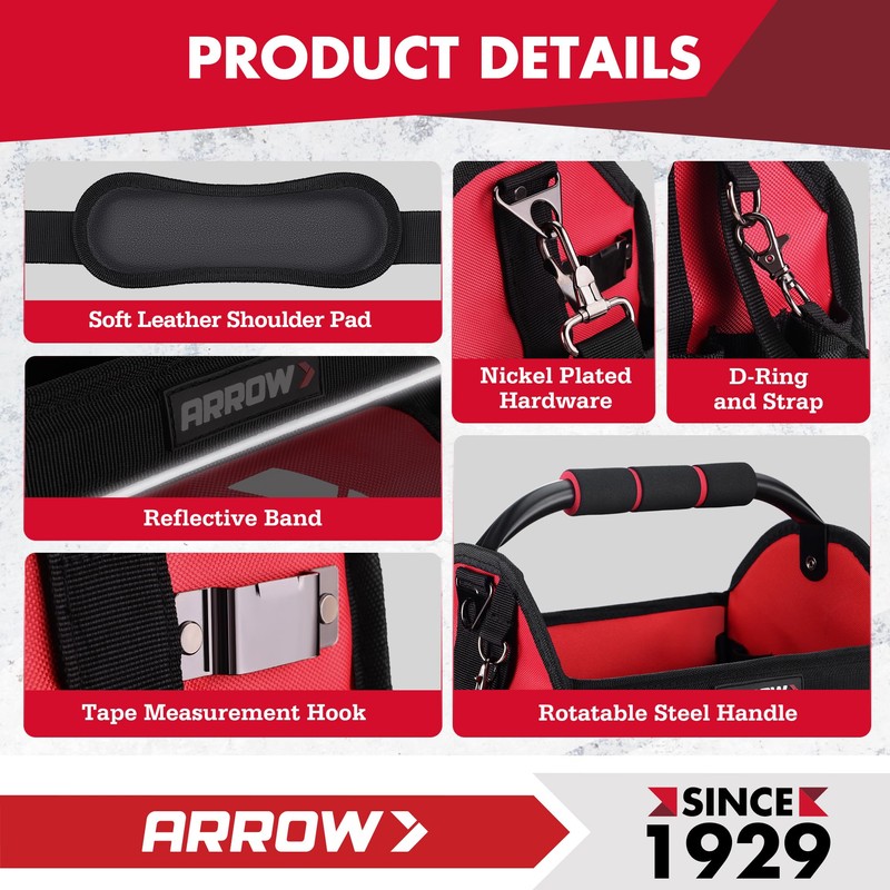 ARROW 12" Tool Tote with Waterproof Hard Base, Electrician Tool