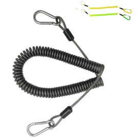 Drchoer Fishing Rod Lanyard for Trolling: 10ft-150LB Saltwater Rod Reel Safety Tether - Retractable Fishing Tool Coil Lanyard for Deep Sea Pole Kayak Paddles Leash - Black