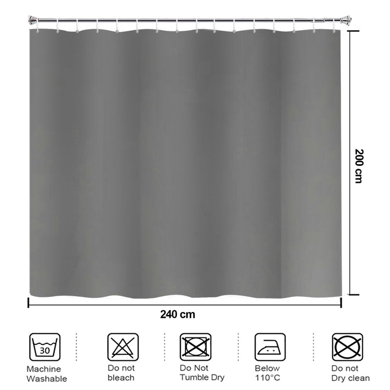 YISURE Shower Curtain 240 x 200 cm Light Grey Textile