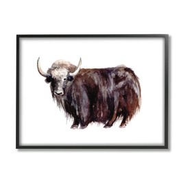 Stupell Industries Shaggy Cattle Watercolor Painting Farm Animal Yak Portrait Black Framed Wall Art, 30 x 24, Brown