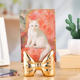 Chunful Gold Bow Photo Stand Ceramic Place Card Holder Bowknot Theme Photo Holders Bow Picture Display Stand for Table Centerpieces Birthday Baby Shower Party Wedding Home Decoration