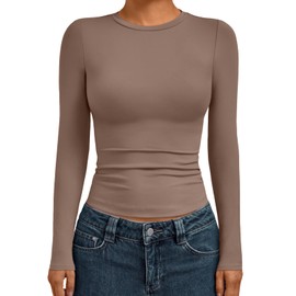 AUTOMET Womens Long Sleeve T-Shirts Trendy Basic Fitted Compression Going Out Crop Tops Fall Fashion Y2K Clothes 2025 Outfits Coffee Grey S