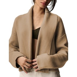 BQDCQB Womens Cropped Cardigan Sweaters Chunky Knit Shawl Collar Sweater Jacket Trendy Fall Winter Cardigans(Khaki-M)