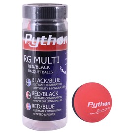 Python 3 Ball Can RG Multi Colored Racquetballs (Endorsed by Racquetball Legend Ruben Gonzalez!) (1-Can/Pack, 3-Balls) (Black/Red)
