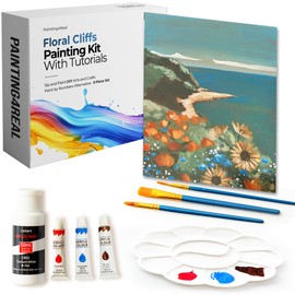 Painting4Real DIY Painting Class Kit for Adults with Video Tutorials: Learn to Paint Floral Cliffs – How to Paint with Acrylics – Painting & Art Supplies – 9 Piece Acrylic Paint Set