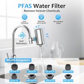 WINGSOL Stainless Steel Water Filter for Sink Faucet, NSF/ANSI 42&53, 360° Rotating Tap Purifier Reduces PFAS, Lead, Chlorine & Microplastics, 350 Gallons Long-Lasting for Kitchen & Bathroom