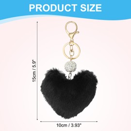 PATIKIL Faux Fur Pom Pom Keychain, Artificial Cute Puff Ball Keychain Heart Fluffy Charm Plush Pendant Chains for Purse Backpack Car Key Bag Tote Handbag, Black