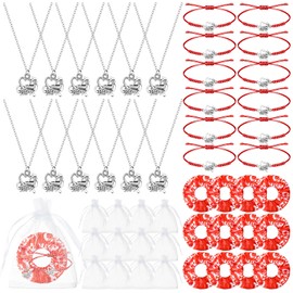 Equsion 12 Set Cheerleader Gifts Bulk Include Cheer Necklace, Cheerleading Adjustable Bracelet, Hair Ties and Organza Bag 12 each, Cheer Accessories for Team Women Teammates(Red)