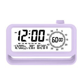 YHFITN Digital Alarm Clock, Night Light, Visual Timer, LCD Time Reminder Temperature Display, Ideal for Family Education, Teaching and Time Management, Gifts for Kids (Purple)