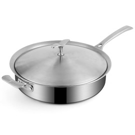 Tibbicc Saute Pan with Lid–12 Inch Deep Frying Pan 5.2 QT for Stir-Fry & Searing, Tri-ply Stainless Steel Saute Pan Nonstick Non Toxic, PTFE & PFOA Free Skillet, Induction, Oven & Dishwasher Safe