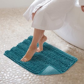 JARITTO Bathroom Rug, Non-Slip Bath Mat, Washable Bath Mat for Bathtub, Shower and Bathroom, Toilet, Microfibre, Chenille, Absorbent, 43 x 61 cm (Blue)