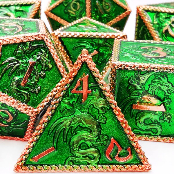 MJDICEOK DND Metal Dice Dragon Set 7 Role Playing Dice