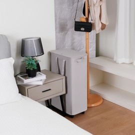 Vincona Slim Laundry Hamper with Lid and Wheels, Small Rolling Laundry Basket with Handle for Small Spaces, Tall Dirty Clothes Hampers for Dorm, Bathroom and Bedroom, 75L, Grey