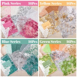 URROMA Scrapbook Art Foil Paper, 64Pcs Colorful Foil Textured Fabric Art Paper Textured Scrapbook Paper and Mesh Fabric Assorted Set, 4 Colors