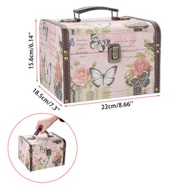 ELLDOO Decorative Treasure Chest Box, Wooden + PU Leather Storage Box for Jewelry Trinkets, Keepsakes box for Girls Women Gifts (Butterfly Pattern, Large)