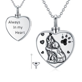 POTOPYY Wolf Urn Necklaces for Ashes Sterling Silver Heart Paw Print Ash Necklace Cremation Pendant Keepsake Memorial Jewelry Christmas Gifts for Women Wolf Lovers Daughter