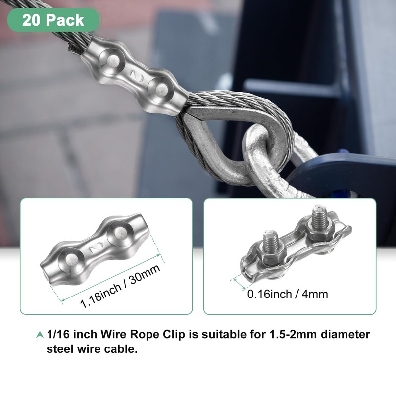M METERXITY 20-Pack M2 Wire Rope Clips Duplex Double Bolt