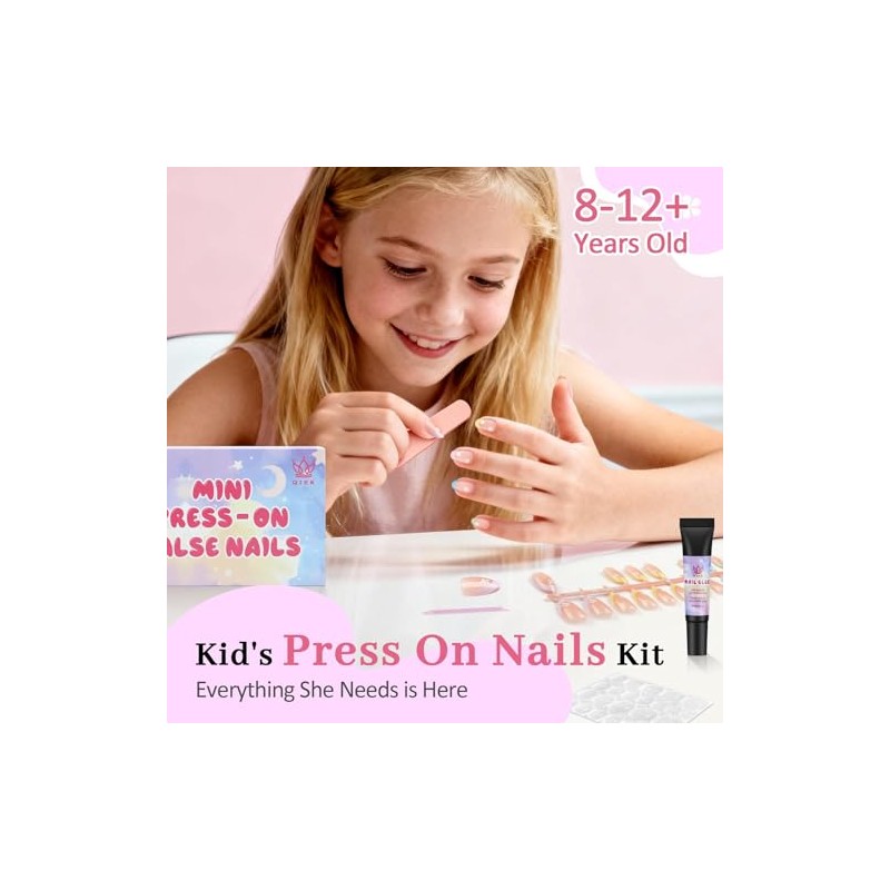 Kit de uñas postizas Qiek de 16 tamaños para niñas: