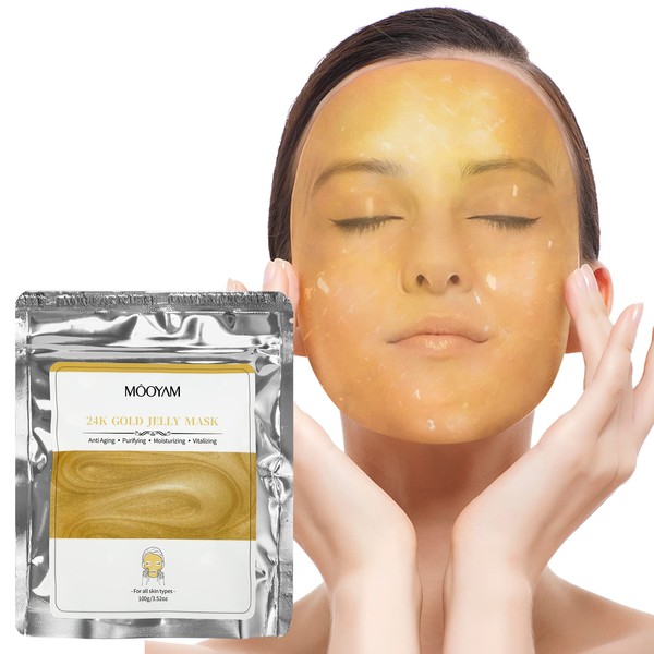 Tamoskiny Jelly Face Mask, Peel-Off Jelly Mask Powder for Skin Care, Hydrating & Brightening Hydrojelly Mask, Peel Off Hydro Jelly Facial Mask DIY SPA Skin Care Set - 24k Gold