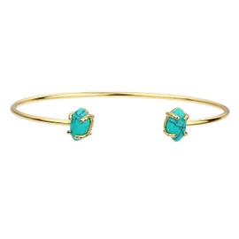 Lauren-Spencer Open Cuff Bracelet for Women Silver Gold Plated Gemstone Charm Cat Eye Stone Rose Quartz Bracelet Adjustable Stackable Bangle Bracelets for Women Jewelry Gift (Gold-Created Turquoise)