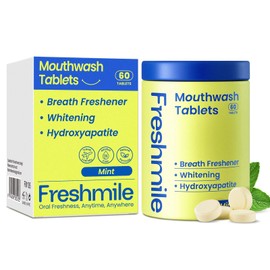 Freshmile Travel Mouthwash Tablets for Smokers - Fluoride & Alcohol-Free, Xylitol & Nano-Hydroxyapatite (NHA) for Bad Breath Treatment & Natural Whitening, Mint Flavor (60 Count)
