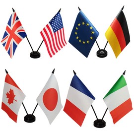 G8 countries Twin Table Flag Kit,USA, Canada, United Kingdom, Table Flag, France, Germany, Italy Friendship Desk Flag,Office Flag,Table Flags with Stand Base, Flags of 8 countries