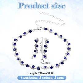 GOMAKERER 2 Sets Silver Crystal Jewelry Set for Women, 2 Colors Blue Green Rhinestone Necklace Chain With Imitation Diamond Dangle Earrings for Bridal Wedding Gift Anniversary