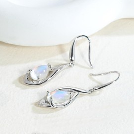 FH.bird 18K Gold Earrings, Women's Popular, Natural Rose Quartz, Hypoallergenic, 925 Silver, Hook Earrings, Swaying, Moonstone, Elegant, Gift for Girlfriend, Wife, Mother, Birthday Gift, 30s and 40s,
